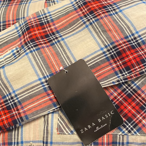 NWT Zara Red and Blue Plaid Hi Low Button Top Shirt - Picture 9 of 11